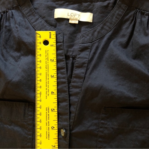 Loft navy blue roll sleeve shirt cotton split neck sZ medium - Picture 13 of 15